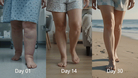 Clinical trial participant, before and after results